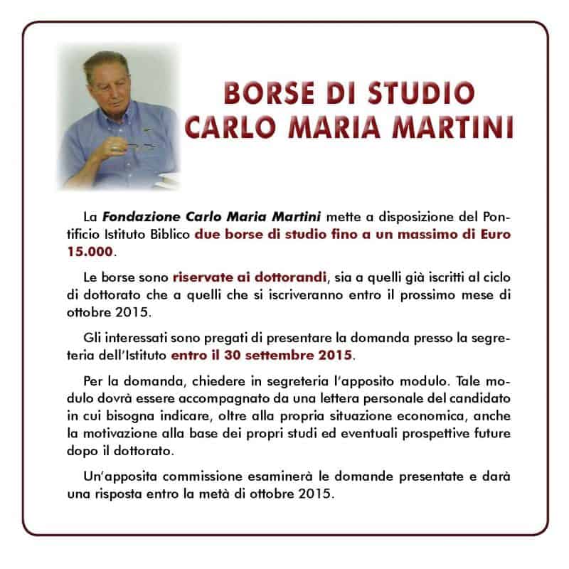 Borse di studio intitolate a Carlo Maria Martini presso il Pontificio Istituto biblico di Roma